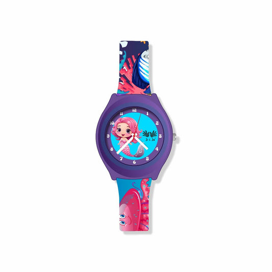 Kids Analog Watch Mermaid Ocean Print Strap with Blue Dial Mermaid