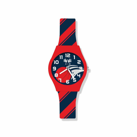 Kids Analog Watch Basket Ball Print Strap with Red Dial, Basket Ball Print