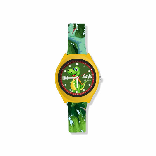 Kids Analog Watch Dino Jungle Print Strap with Green Dial & Dino Print
