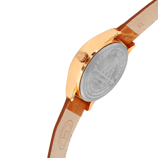 Men Rose Gold Case Silver Skeleton Dial Brown Croco Leather Strap Day-Date Watch LWM111D