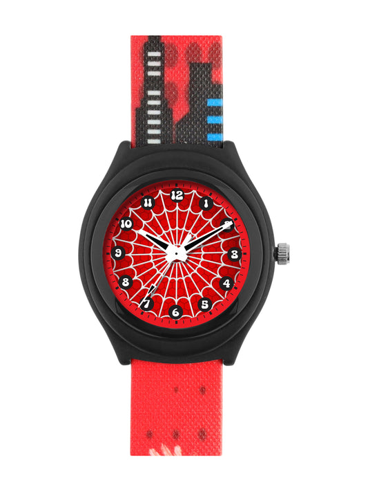 Kids’ Red Spider Web Theme Analog Watch with Silicone Strap - JJ215