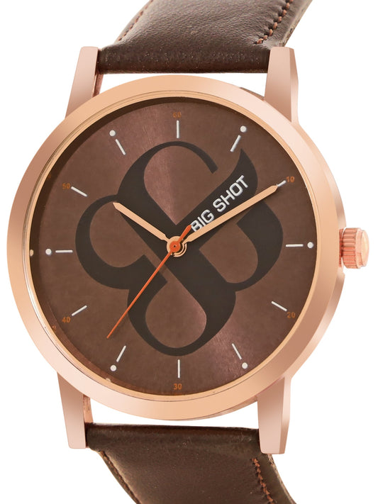 Men's Rose Gold Brown Leather Strap Watch BSM003E
