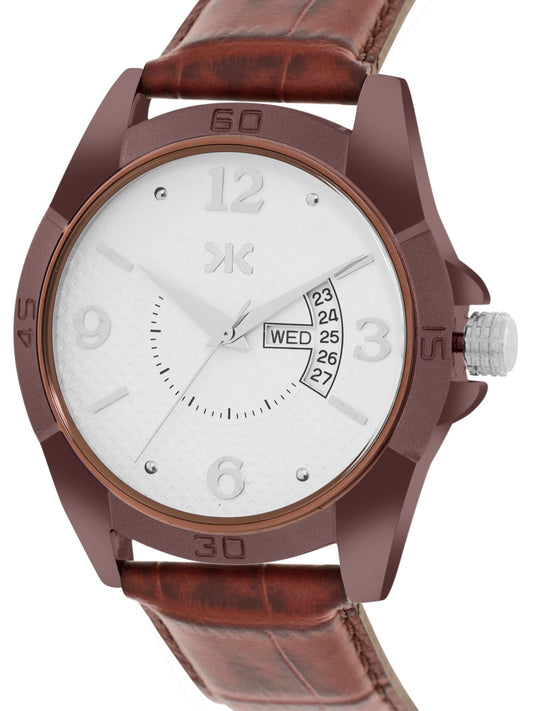 Men's Brown Croco Leather Strap Day-Date Watch KLM101A