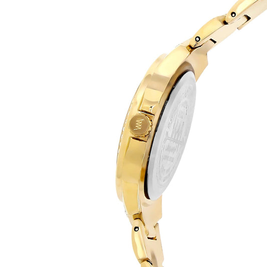 Women's Gold Bling, Grey Dial, Gold Diamond studded Solid Link Bracelet Watch LWW111A