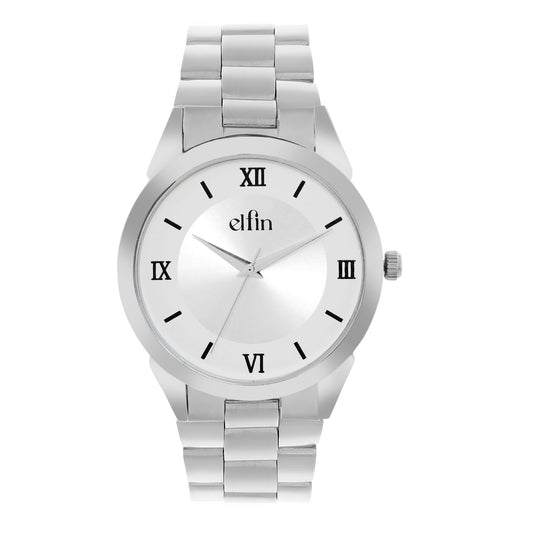 Men’s Analog Watch – Silver Roman Dial with Stainless Steel Strap - ELFM002E