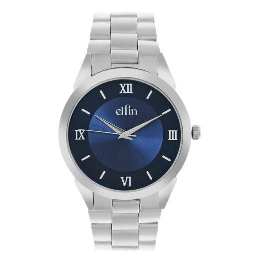 Men’s Analog Watch – Blue Roman Dial with Stainless Steel Strap - ELFM002D
