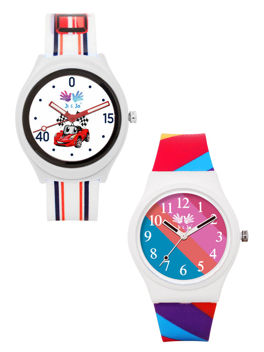 Kids’ Combo Pack Analog Watches – Racing Car Cartoon Theme & Multicolor Dial Design - JJ113106