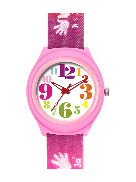Kids’ White Dial Analog Watch with Pink Case and Multicolor Strap - JJ225