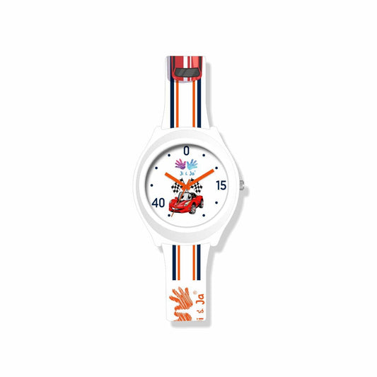 Kids Analog Watch Car Racing White Strap with White Dial And Smart Red Car