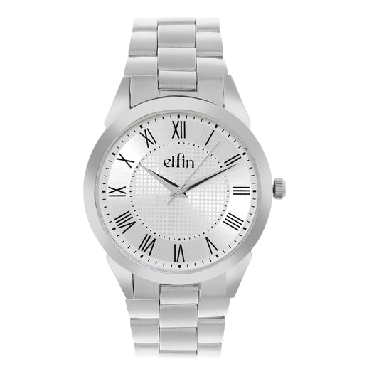 Men’s Analog Watch – Silver Roman Dial with Stainless Steel Strap - ELFM001E