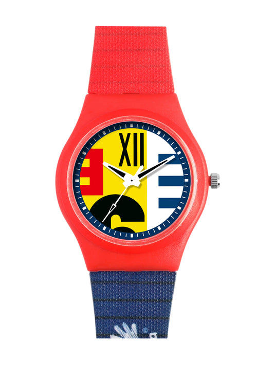 Kids’ Colorful Dial Analog Watch with Red & Blue Silicone Strap - JJ203