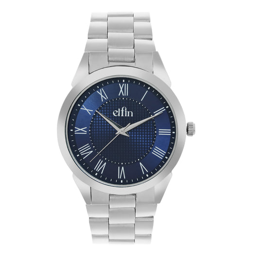 Men’s Analog Watch – Blue Roman Dial with Stainless Steel Strap - ELFM001D
