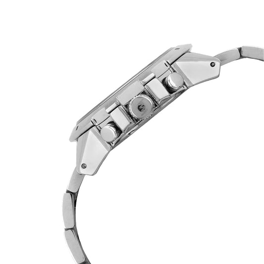 Men Multifunctional Silver Case, Black & Red Dial with Silver Stainless Steel Bracelet Watch LWM010002M