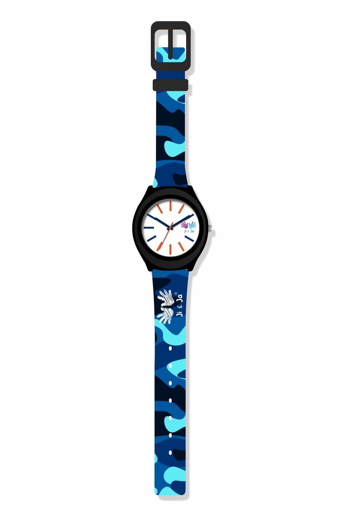 Kids Analog Watch Camouflage Blue Patch Strap with White Dial