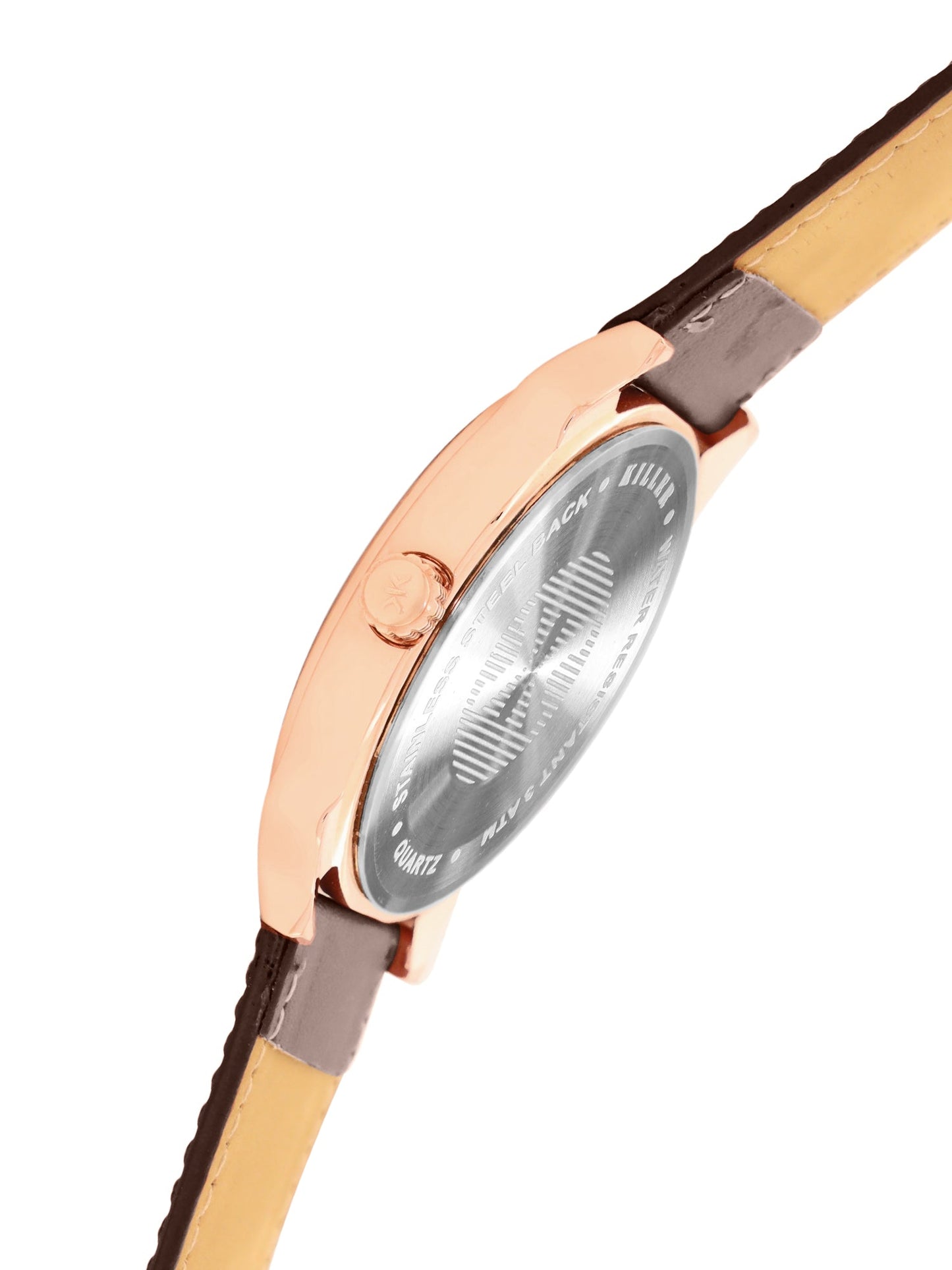 Men's Rose Gold Brown Leather Strap Date Watch KLMO80F
