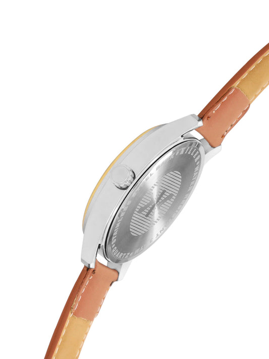 Men's Two-tone, Silver Skeleton Dial, Brown Leather Strap, Date Watch KLMO103D