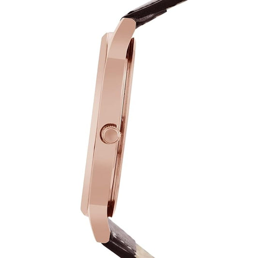 Slim Rose Gold Analog Brown Leather Strap Watch for Men ELFM004D