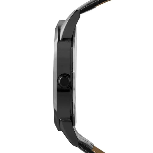 Black Analog Black Croco Leather Strap Watch for Men ELFM002C