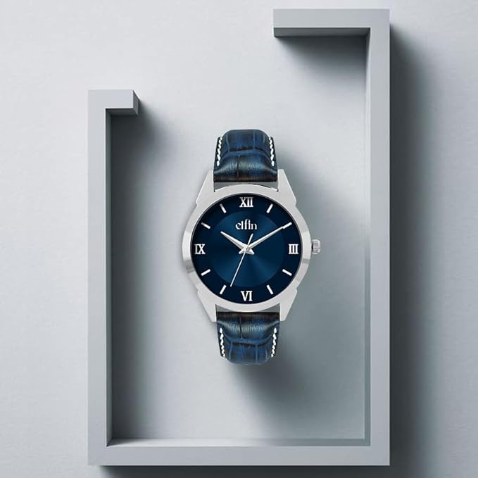 Blue Analog Blue Croco Leather Strap Watch for Men ELFM002A