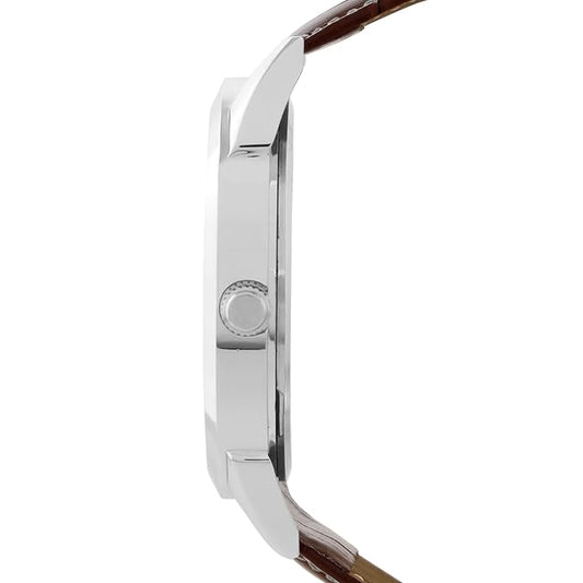 Silver Analog Brown Croco Leather Strap Watch for Men ELFM001B