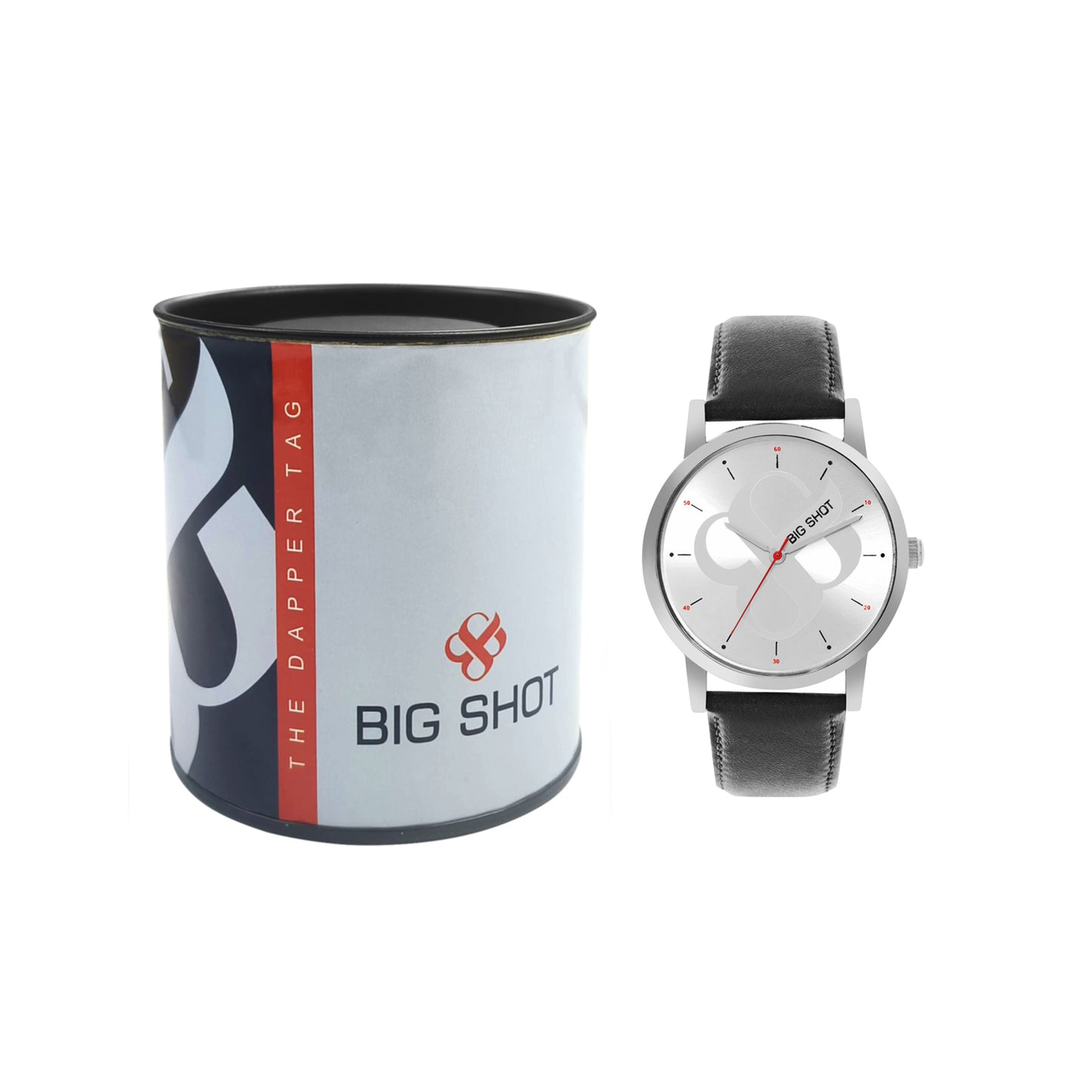 Men’s Silver Dial with Black Leather Strap Analog Watch - BSM003C