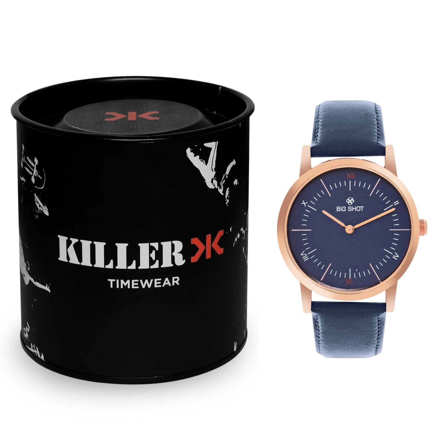 Men's Rose Gold Blue Leather Strap Watch BSM002D