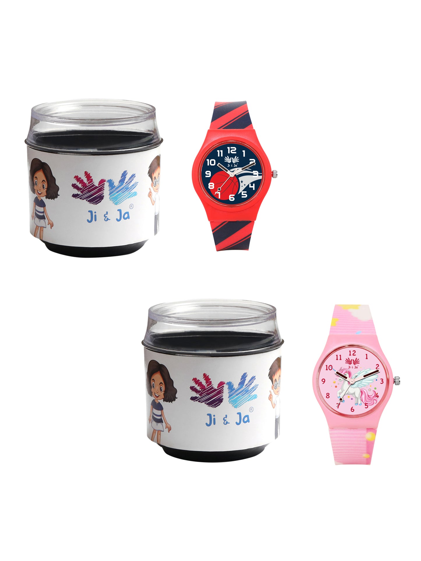 Kids’ Combo Pack Analog Watches – Red Basketball Theme & Pink Unicorn Fantasy - JJ119117