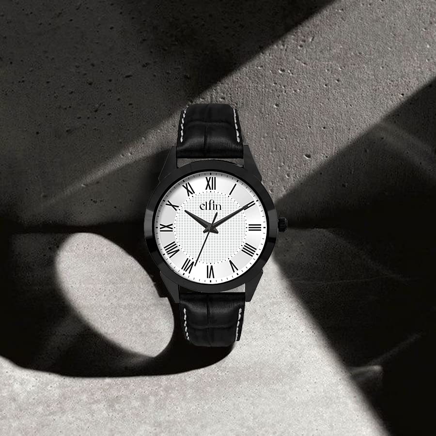 Black Analog Black Croco Leather Strap Watch for Men ELFM001C