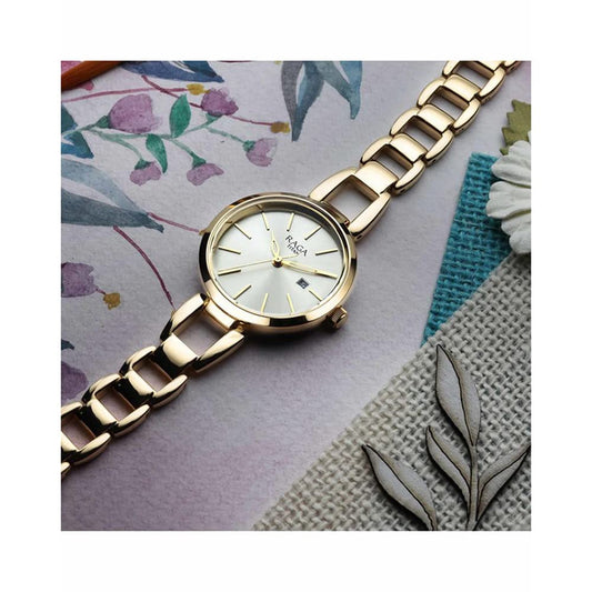 Metal Light Champagne Dial Analog Watch for Women -Nr2642Ym01, Dial Color-Gold, Band Color-Gold by Titan