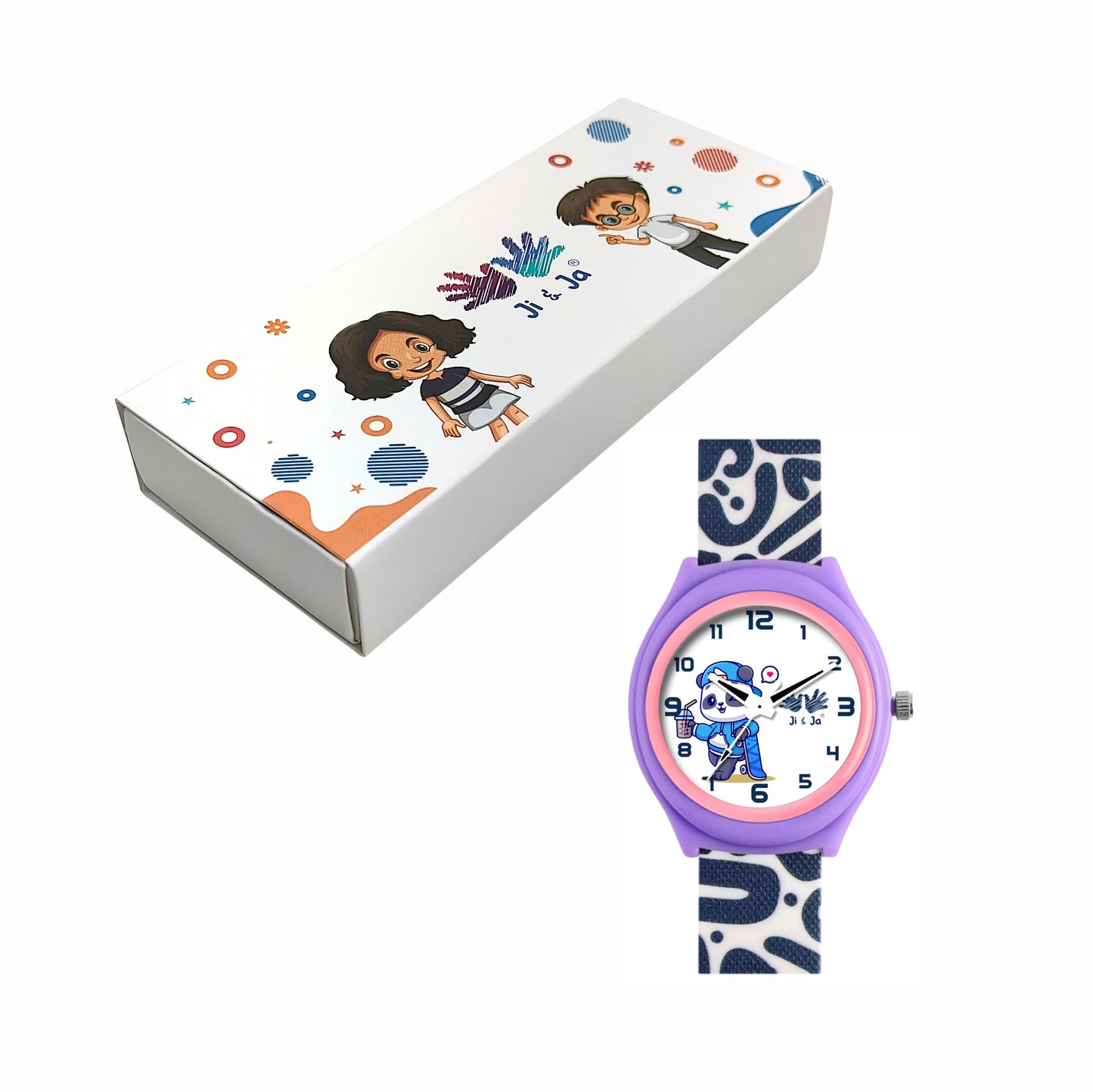 Kids’ White Dial Analog Watch with Purple Case & Panda Print Silicone Strap - JJ237