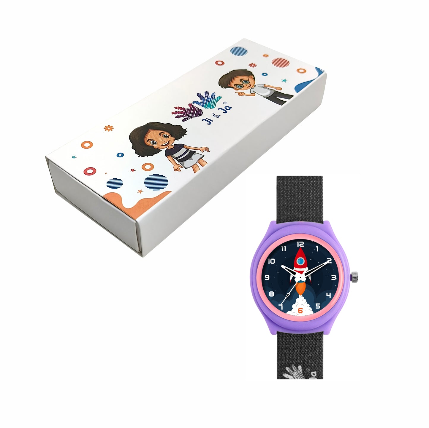 Kid’s Rocket Graphic Dial Analog Watch with Purple Case & Black Silicone Strap - JJ232