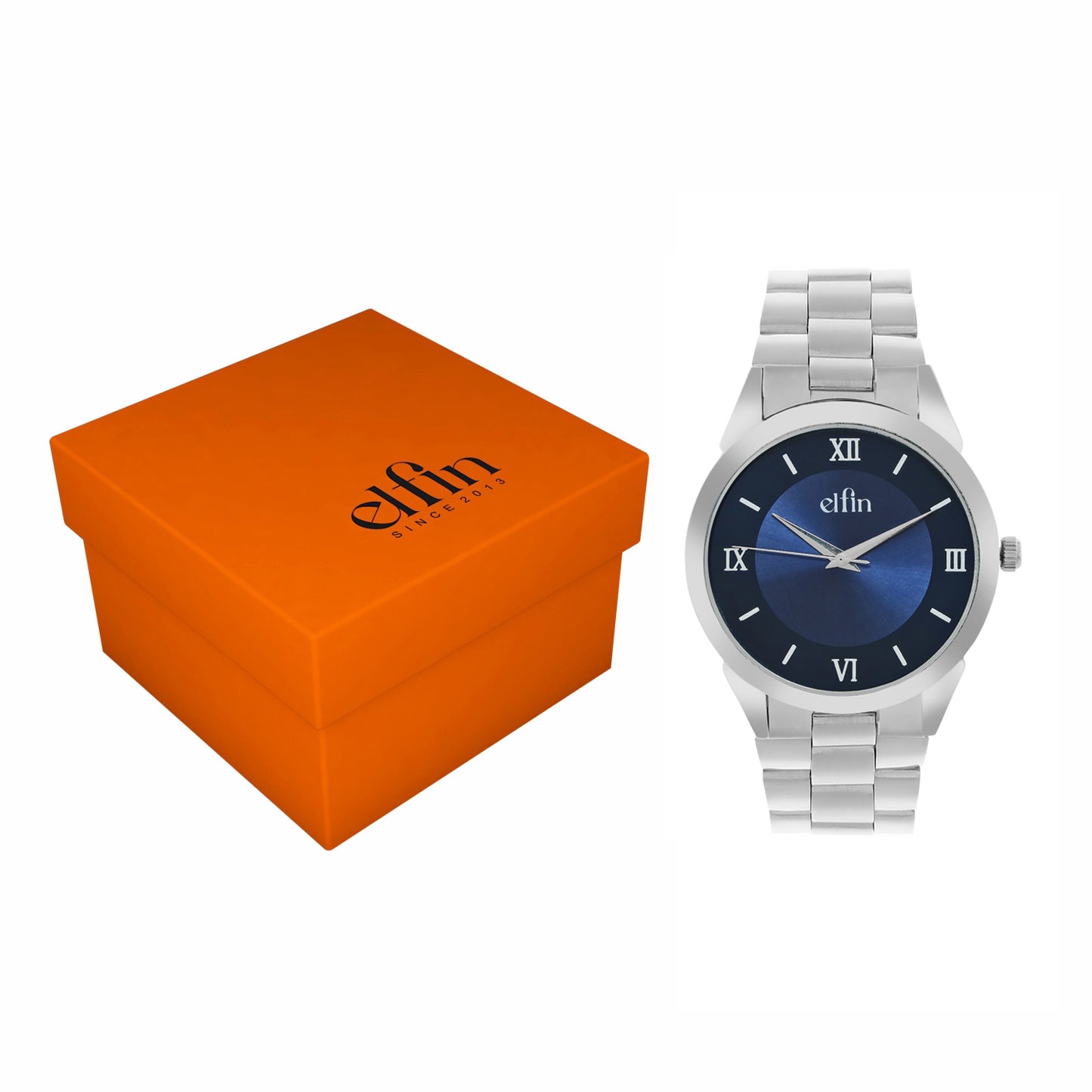 Men’s Analog Watch – Blue Roman Dial with Stainless Steel Strap - ELFM002D