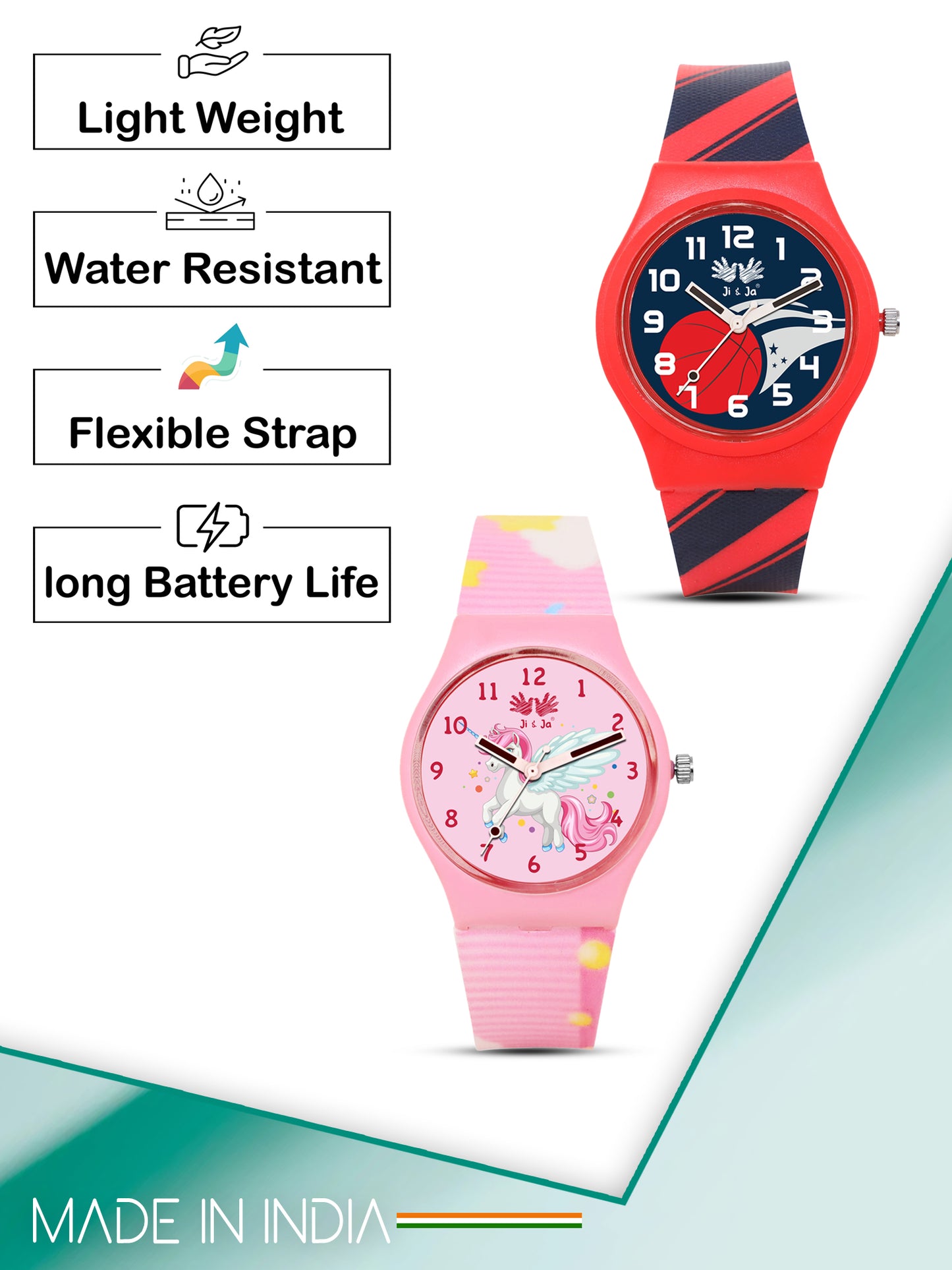 Kids’ Combo Pack Analog Watches – Red Basketball Theme & Pink Unicorn Fantasy - JJ119117