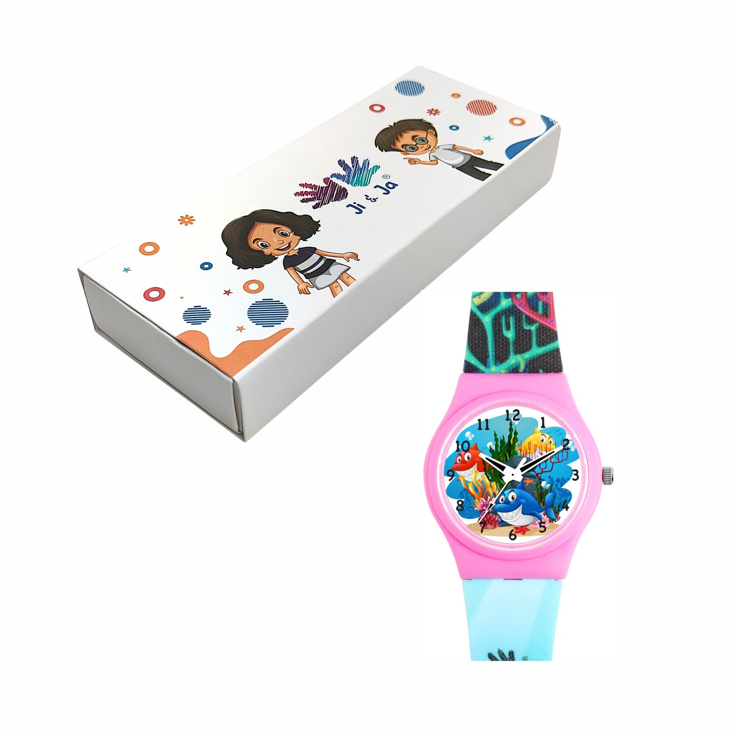 Kid’s White Dial Analog Watch with Underwater Animals & Multicolor Silicone Strap - JJ244