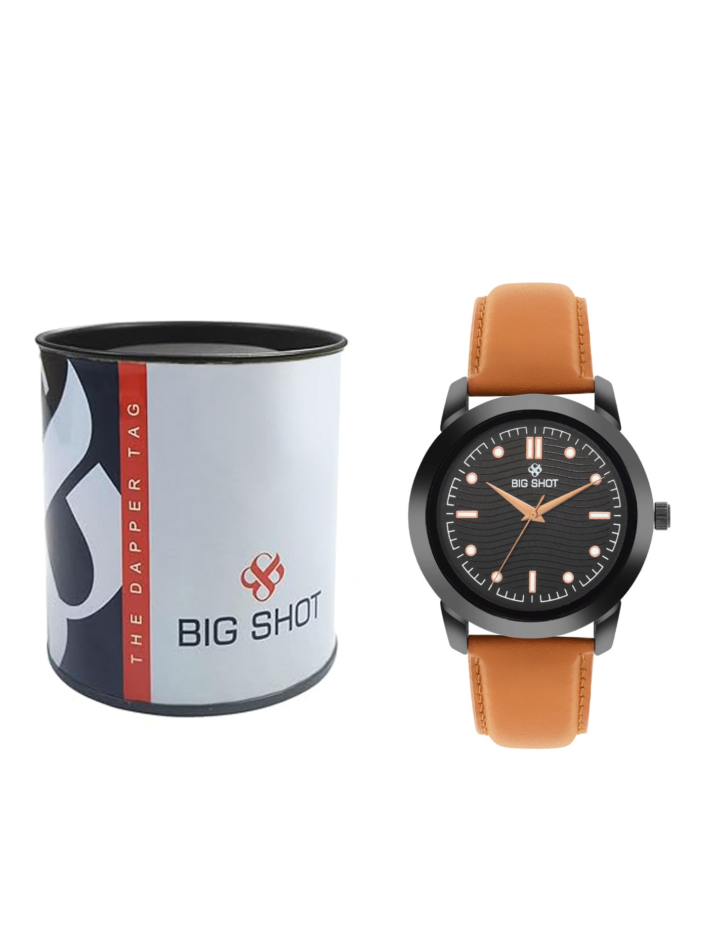 Big Shot Men’s Black Textured Dial with Brown Leather Strap Analog Watch - For Men BSM008B