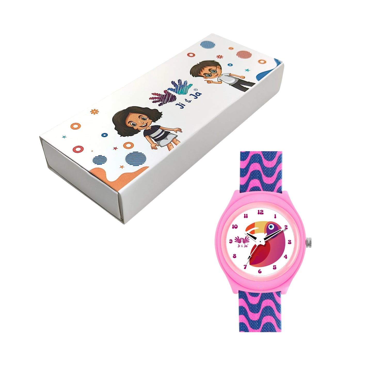 Kids’ Pink Analog Watch with Toucan Dial & Wavy Strap Design - JJ241