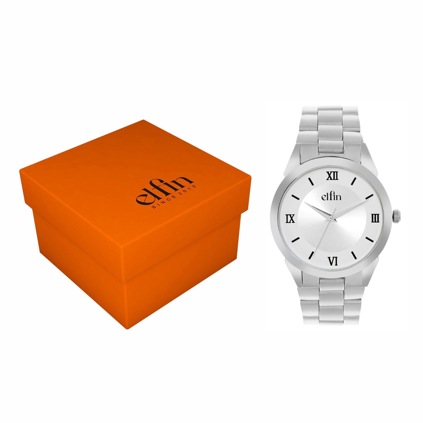 Men’s Analog Watch – Silver Roman Dial with Stainless Steel Strap - ELFM002E