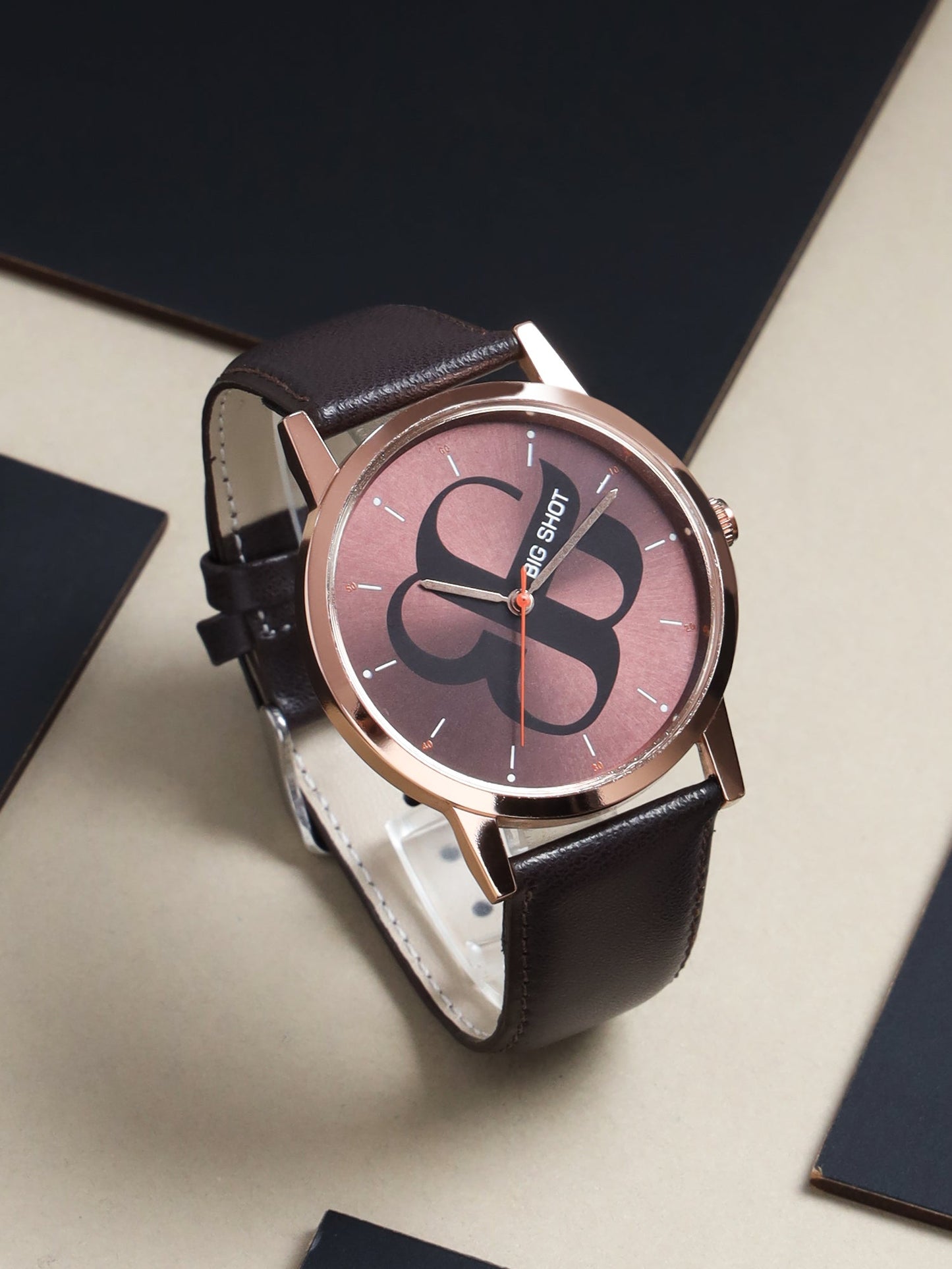 Men's Rose Gold Brown Leather Strap Watch BSM003E