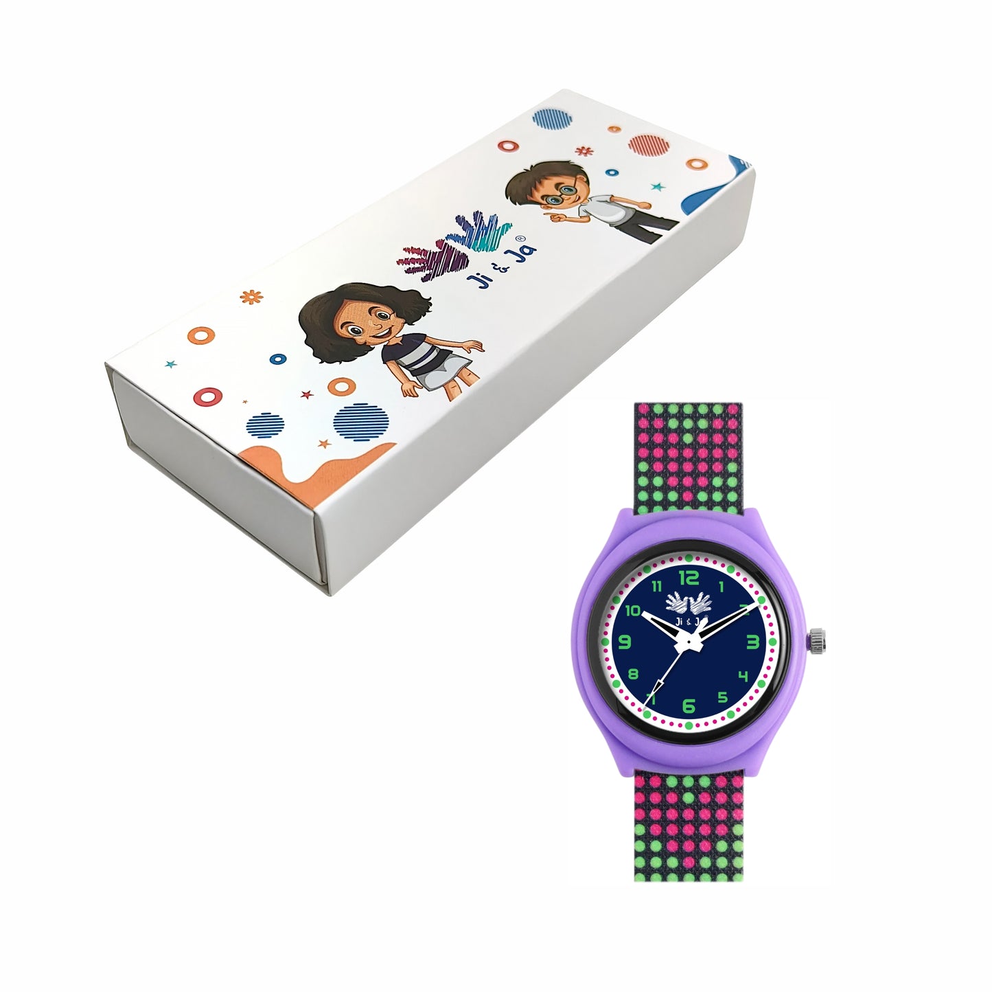 Kid’s Black Dial Analog Watch with Purple Case & Multicolor Silicone Strap - JJ228