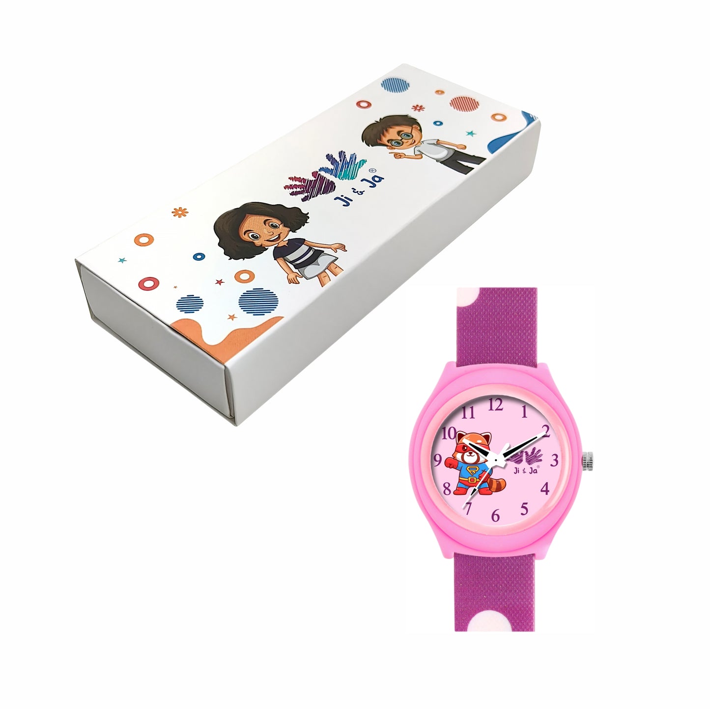 Kid’s Pink Dial Analog Watch with Purple Polka Dot Silicone Strap - JJ234