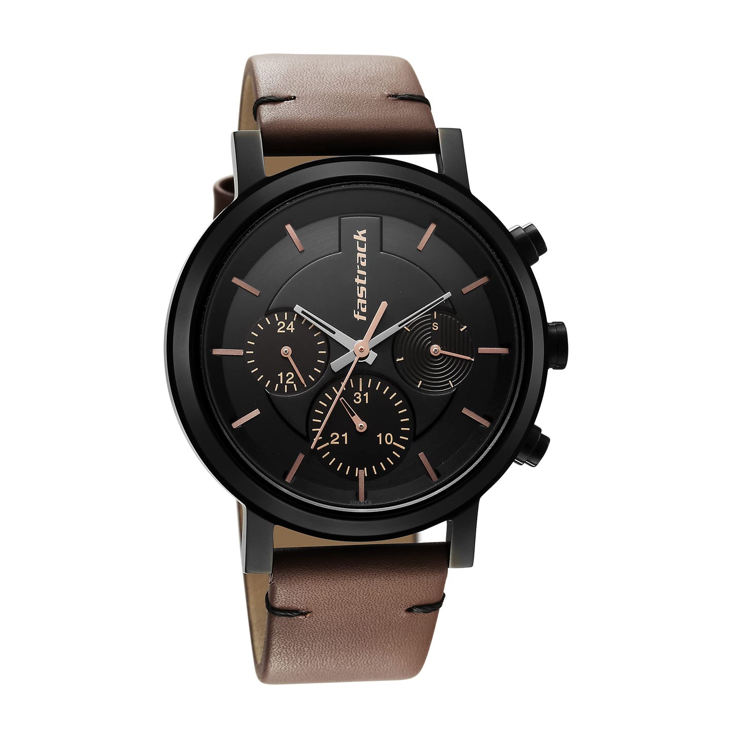 Black Dial Analog Watch for Men -3287NL01 Genuine Leather, Brown Strap