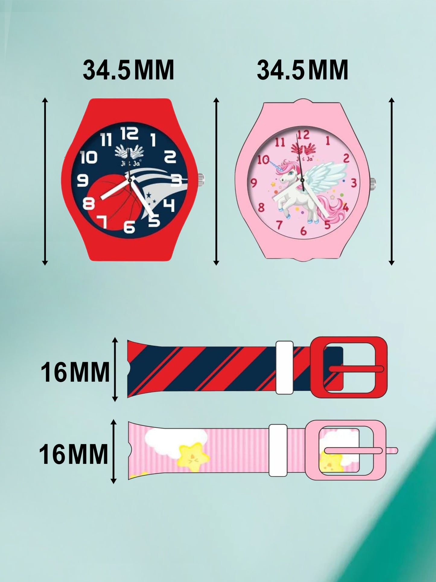 Kids’ Combo Pack Analog Watches – Red Basketball Theme & Pink Unicorn Fantasy - JJ119117