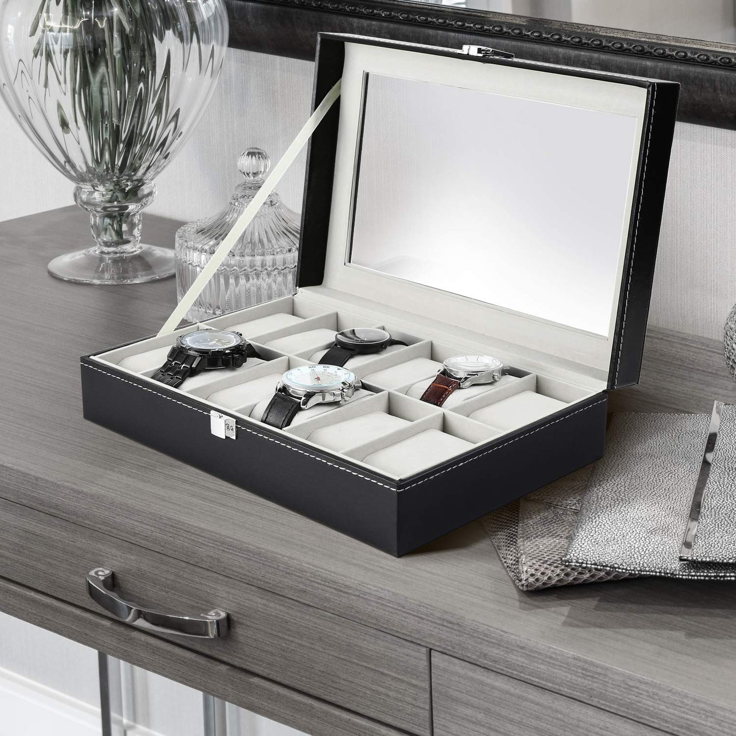 Wrist Watch Organizer Case In 12 Slots for Men and Women