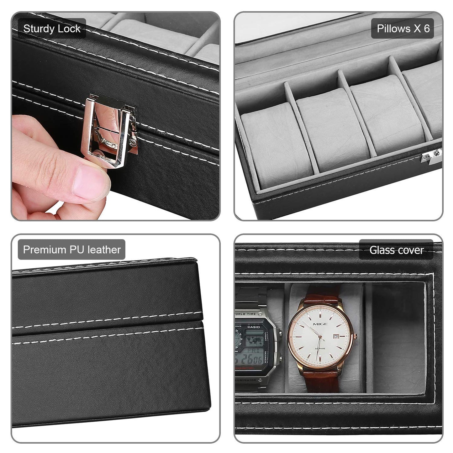 Wrist Watch Organizer Case In 6 Slots for Men and Women