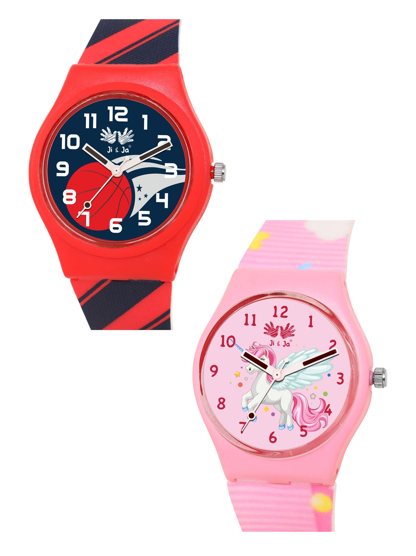 Kids’ Combo Pack Analog Watches – Red Basketball Theme & Pink Unicorn Fantasy - JJ119117
