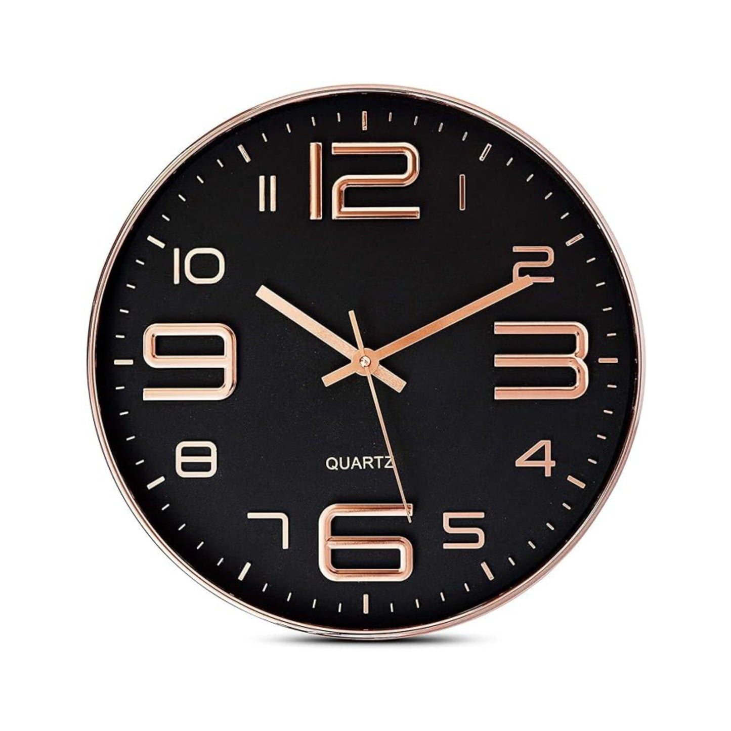 Silent Quartz Non Ticking Black & Rose Gold Round Wall Clock in 12 Inches
