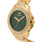 Women's Gold Bling, Green Dial, Gold Diamond studded Solid Link Bracelet Watch LWW118A