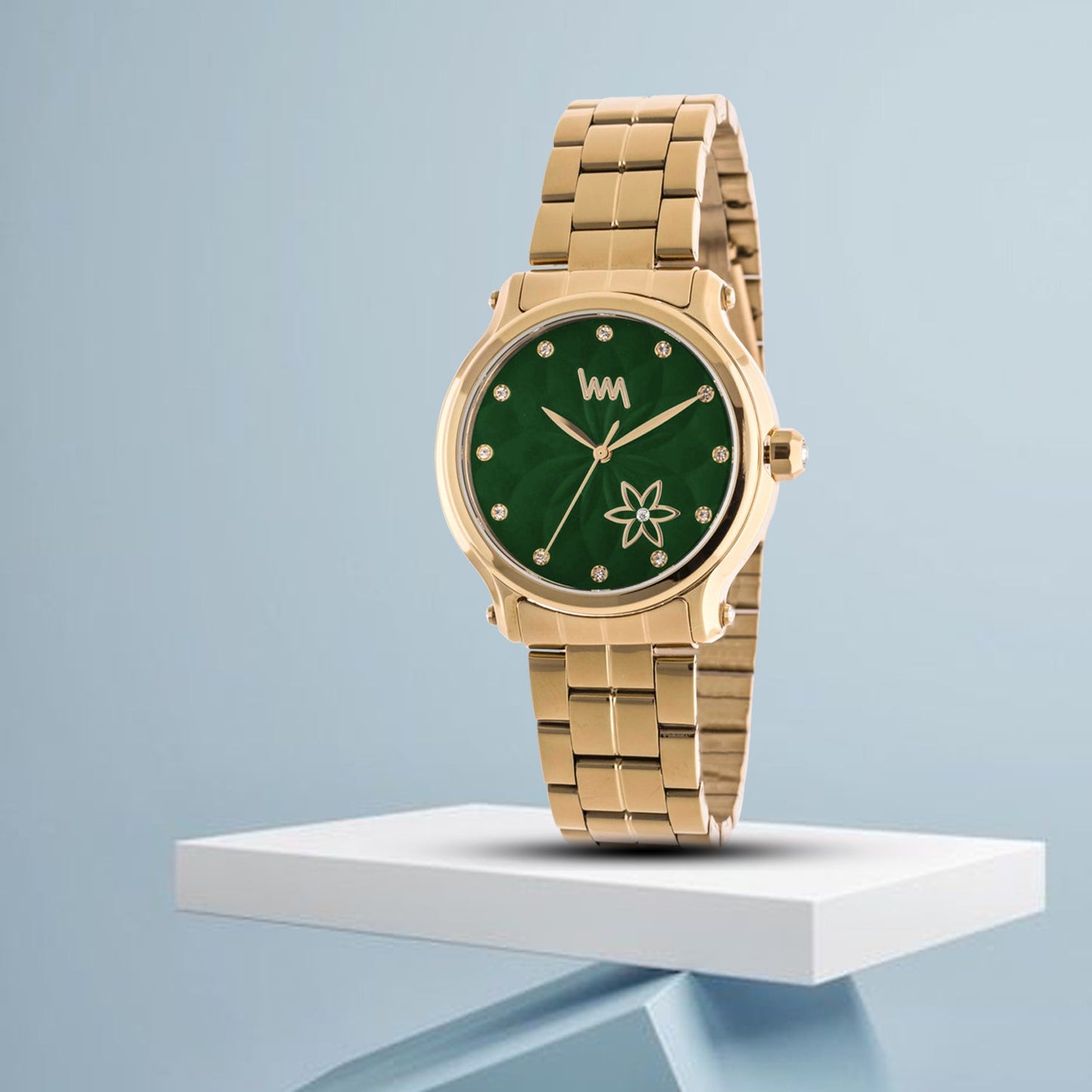 Women's All Stainless steel Rose Gold, Green Dial with Rose Gold Silver Stainless Steel Bracelet Watch LWWI105B