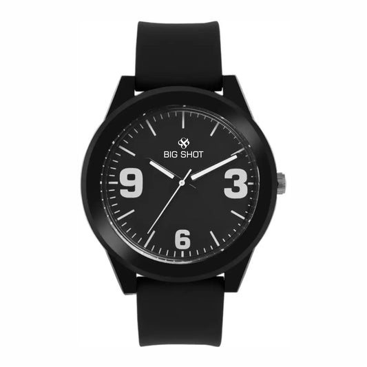 Men’s Black Dial Analog Watch with Bold White Numerals & Black Silicone Strap - BSM026A