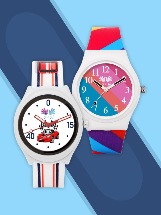 Kids’ Combo Pack Analog Watches – Racing Car Cartoon Theme & Multicolor Dial Design - JJ113106